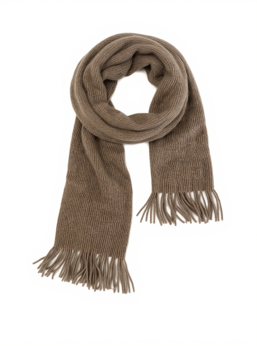 Brown scarf with fringes on a white background