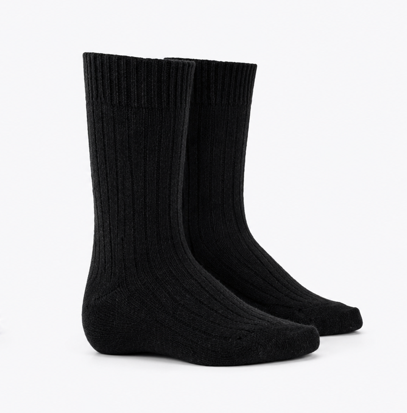 Get knitted ribbed socks merino possum black ghost 