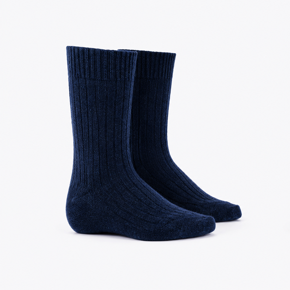 Get knitted Rib socks merino possum Navy ghost 