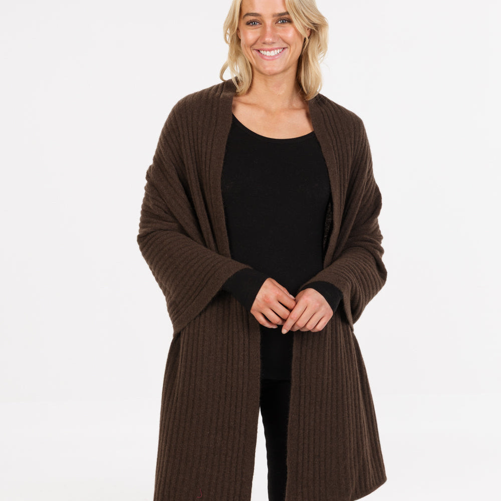 Get Knitted Ribbed Wrap Cocoa Brown Female