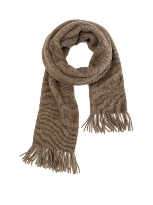 Brown scarf with fringes on a white background