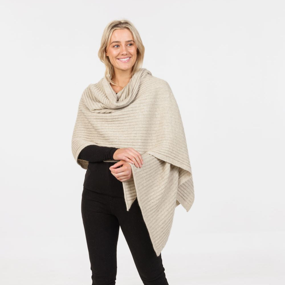 Get knitted ribbed wrap natural female 