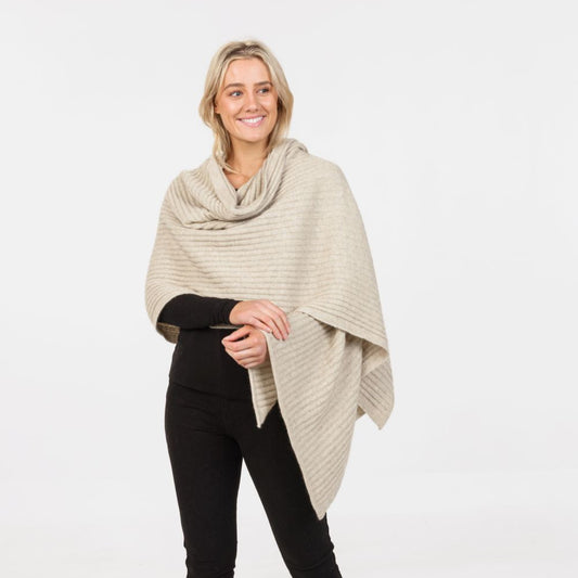 Get knitted ribbed wrap natural female 